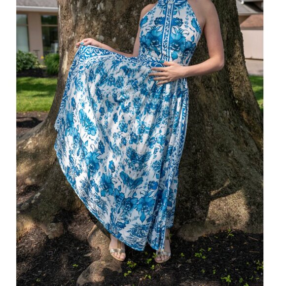 Blue and White Floral Maxi Dress - Picture 2 of 3
